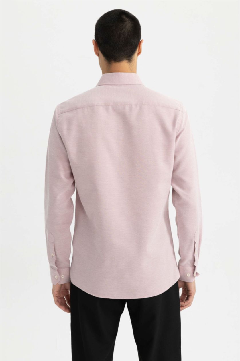 MAN Rose Slim Fit Polo Neck Textured Long Sleeve Shirt