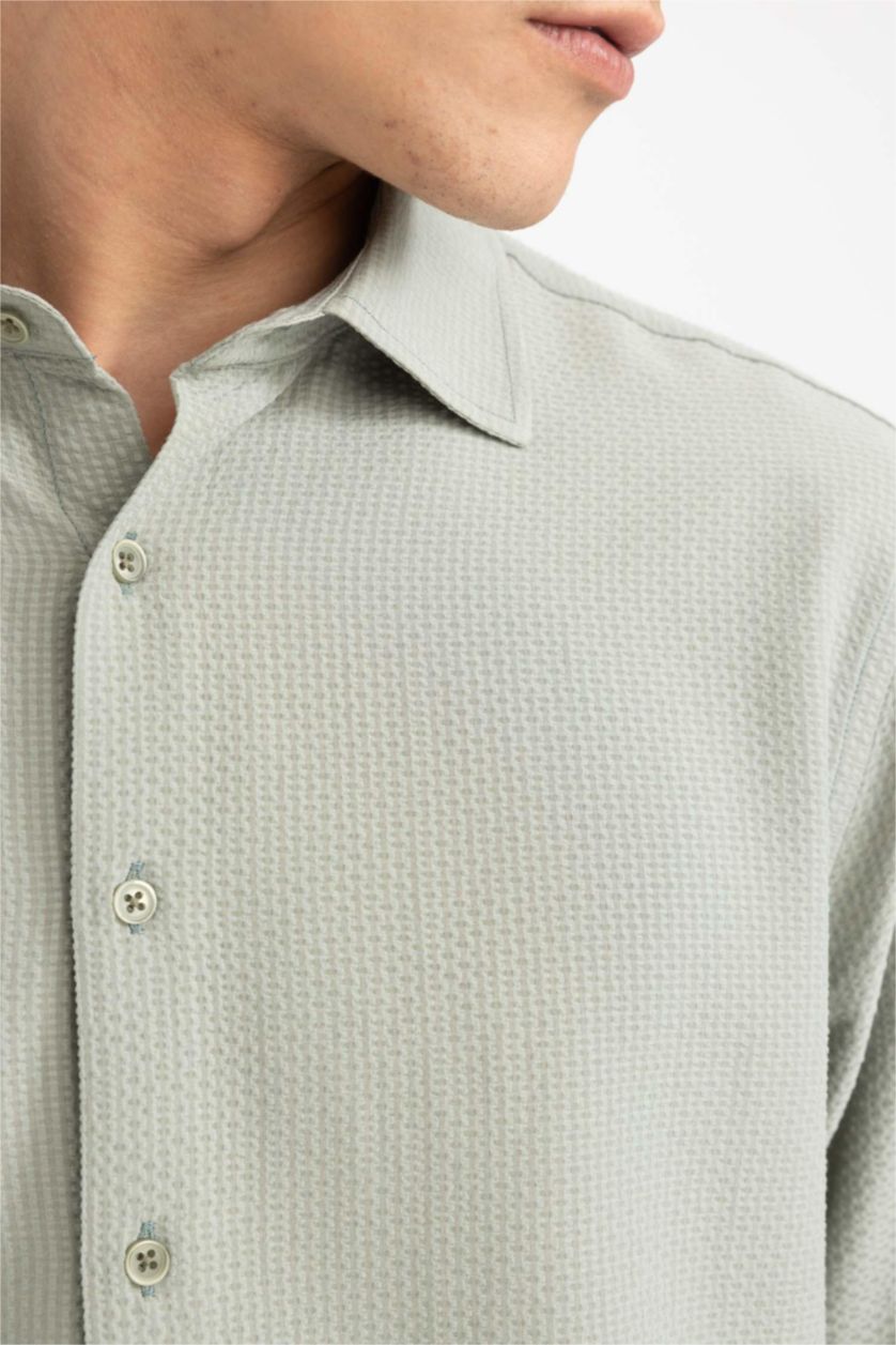 Мужчины Светло-зеленый Рубашка приталенного кроя