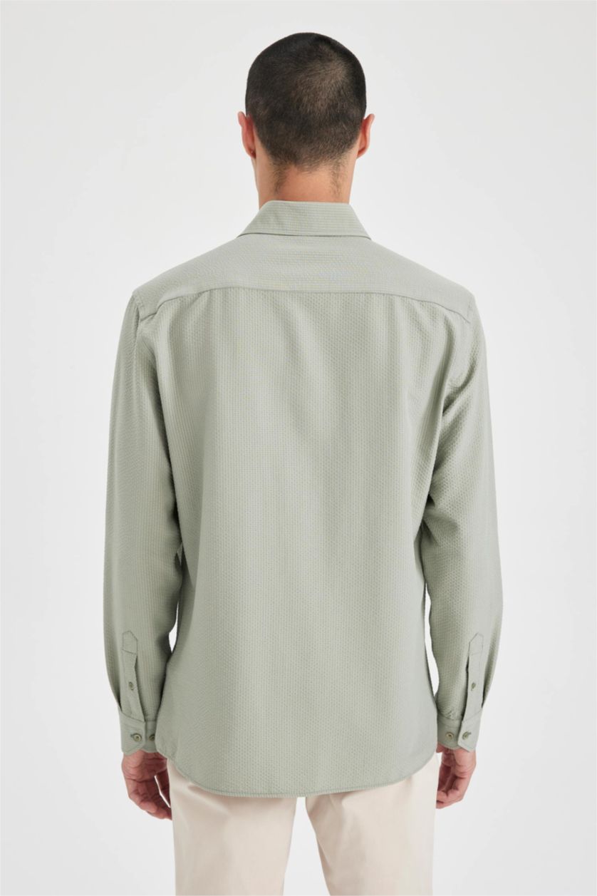 Мужчины Светло-зеленый Рубашка приталенного кроя