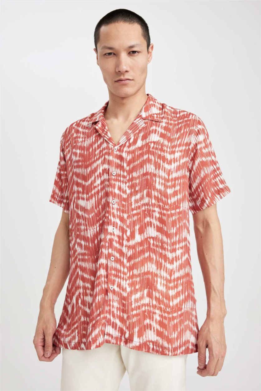 رجال برتقالي Modern Fit Short Sleeve Shirt