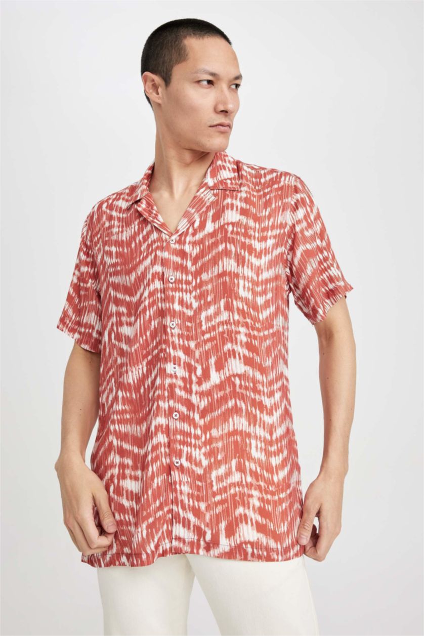 رجال برتقالي Modern Fit Short Sleeve Shirt
