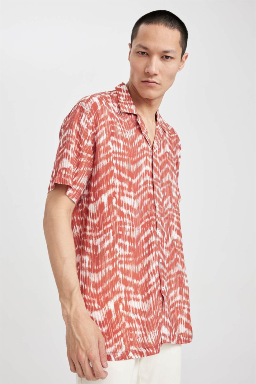رجال برتقالي Modern Fit Short Sleeve Shirt