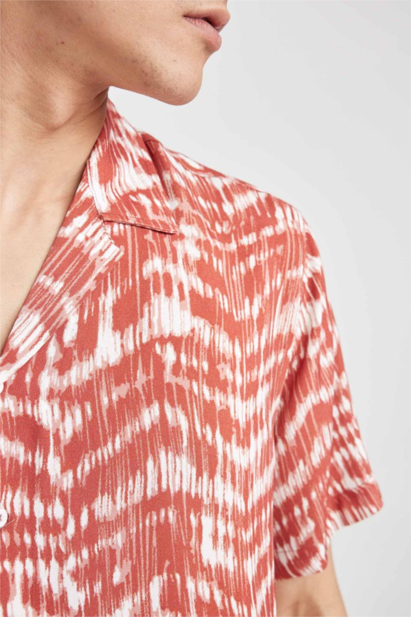 رجال برتقالي Modern Fit Short Sleeve Shirt