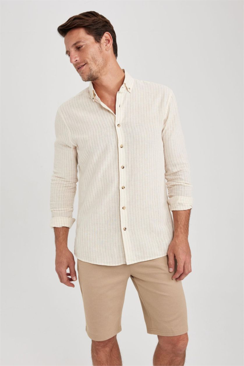 Мужчины Кремовый Рубашка приталенного кроя в полоску