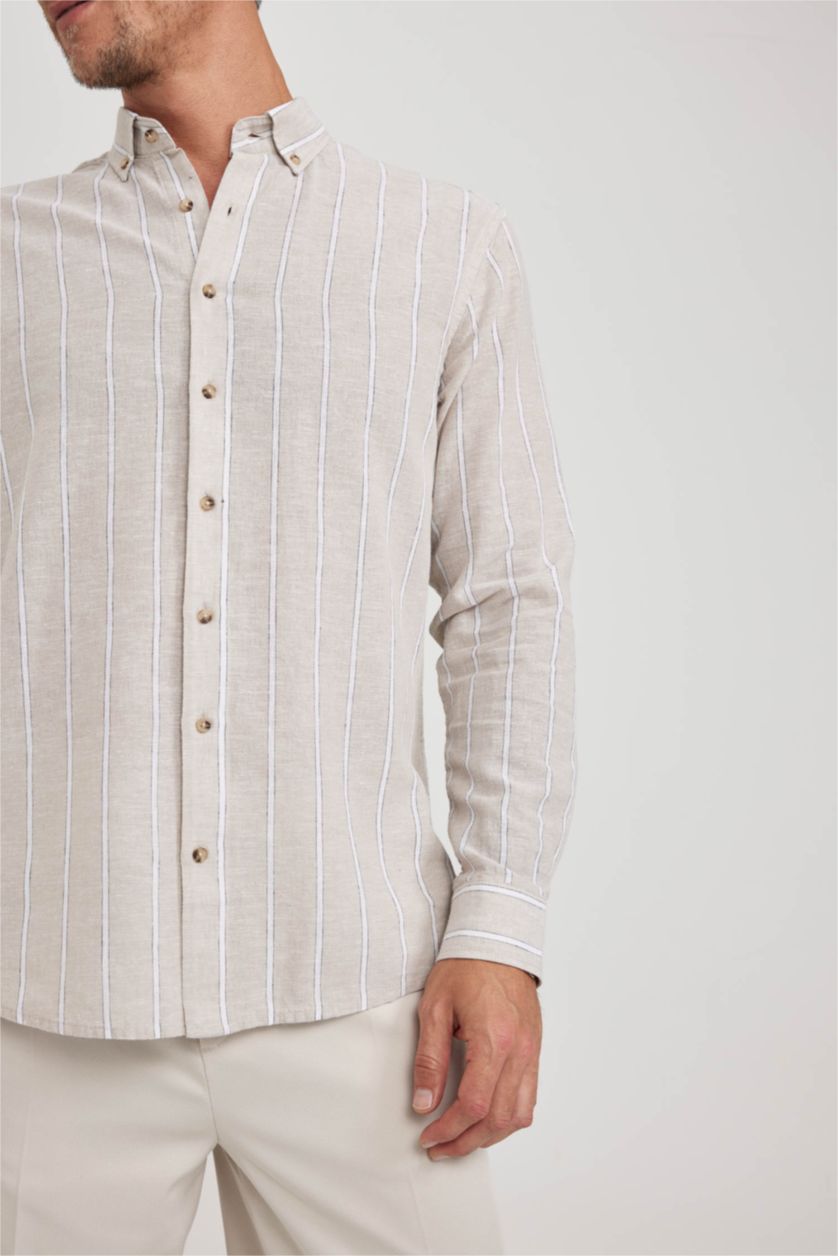 Мужчины Бежевый Рубашка приталенного кроя в полоску