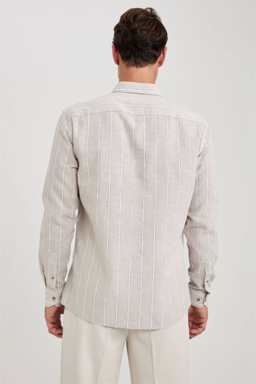 Мужчины Бежевый Рубашка приталенного кроя в полоску