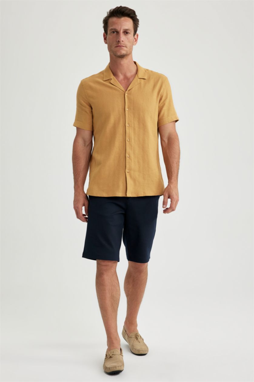 MAN Camel Modern Fit Resort Neck Short Sleeve Shirt
