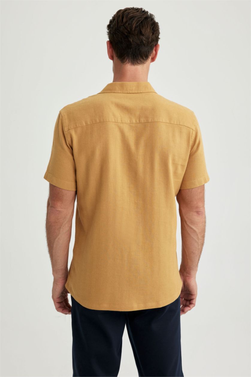 MAN Camel Modern Fit Resort Neck Short Sleeve Shirt