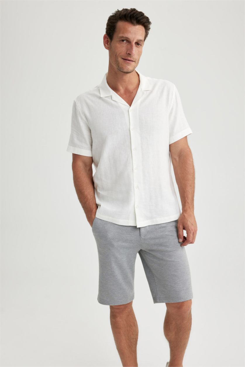 MAN White Modern Fit Resort Neck Short Sleeve Shirt