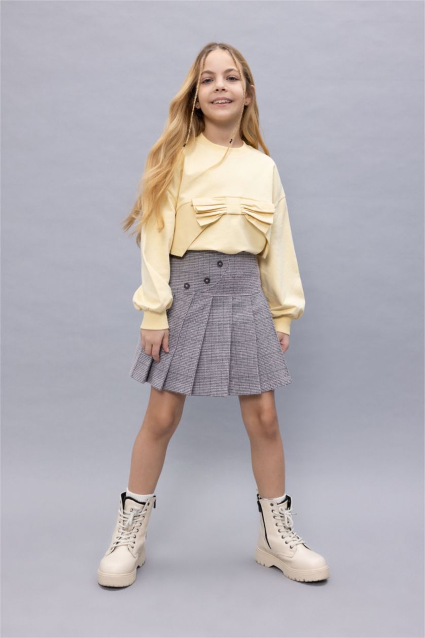 بناتي اللون الحجري جيبة بليسيه بناتي كاروهات