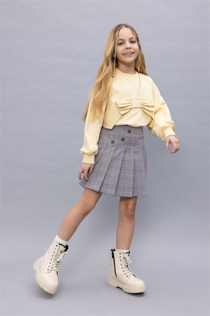 بناتي اللون الحجري جيبة بليسيه بناتي كاروهات