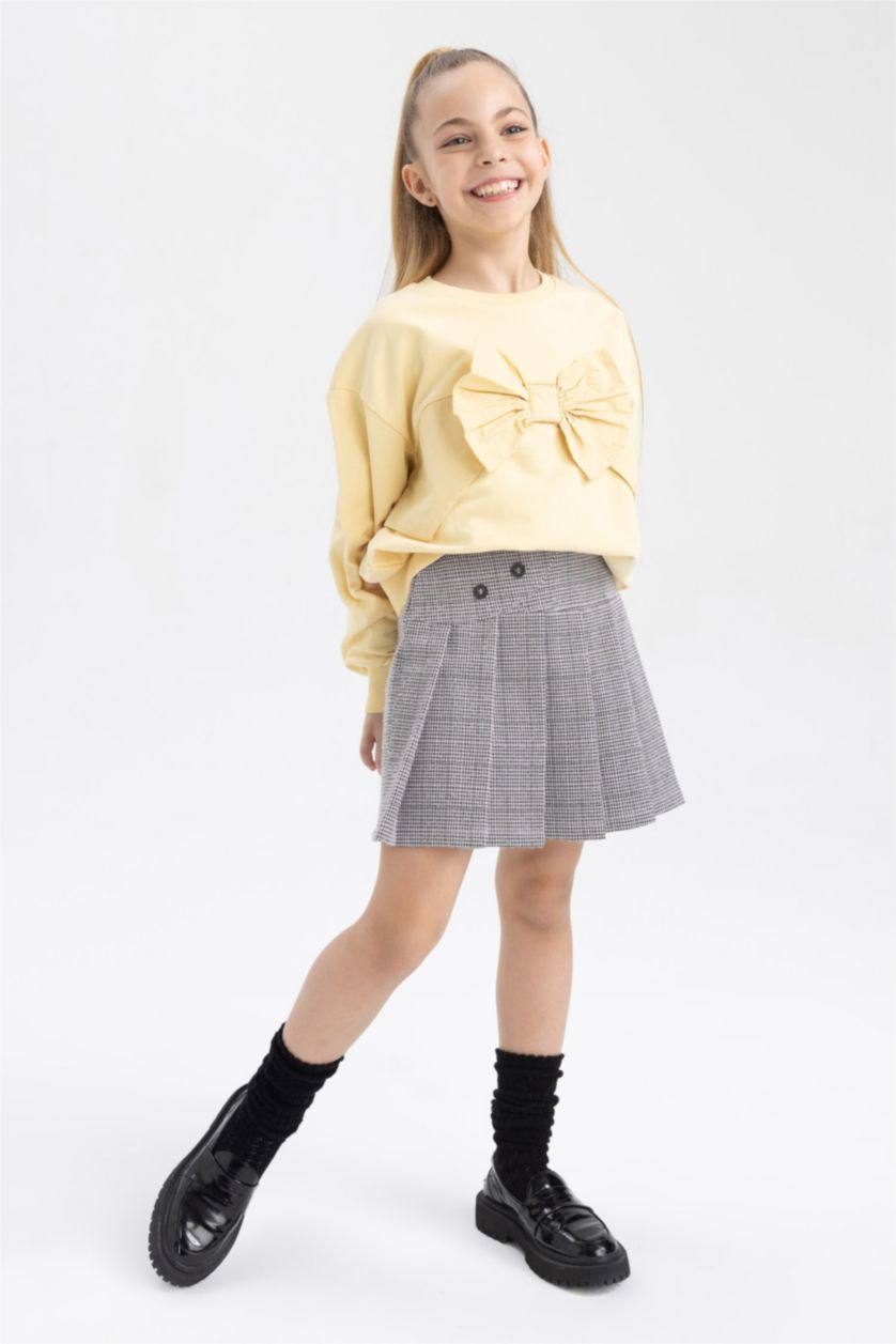 بناتي اللون الحجري جيبة بليسيه بناتي كاروهات