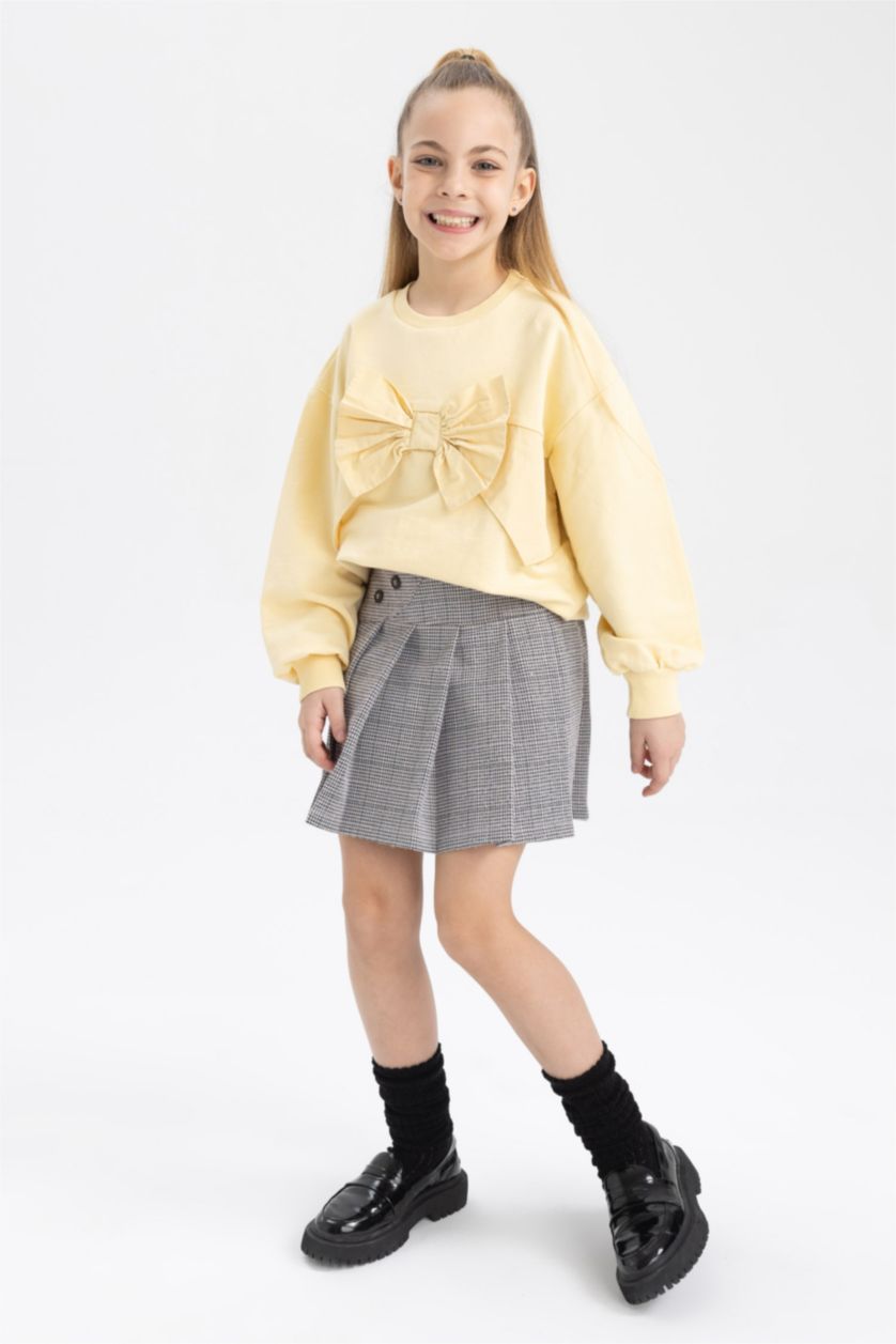 بناتي اللون الحجري جيبة بليسيه بناتي كاروهات