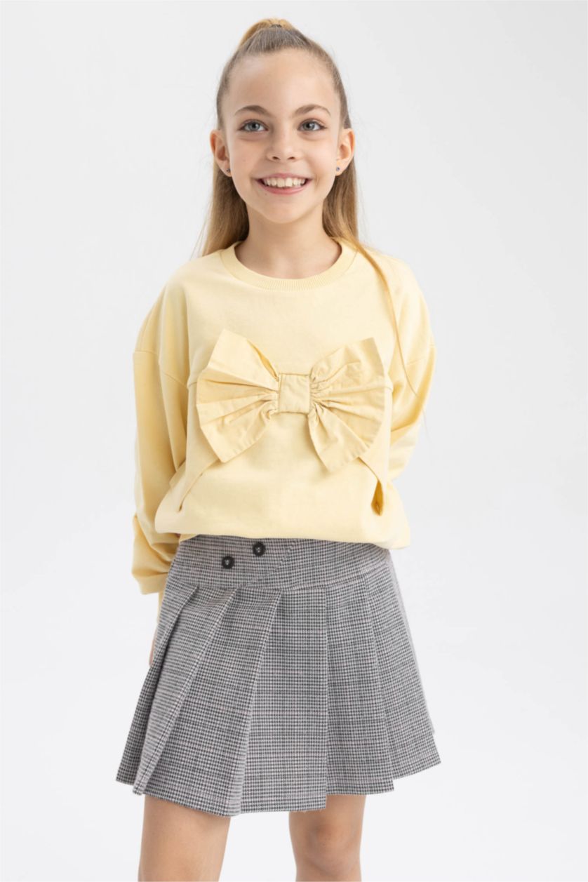 بناتي اللون الحجري جيبة بليسيه بناتي كاروهات