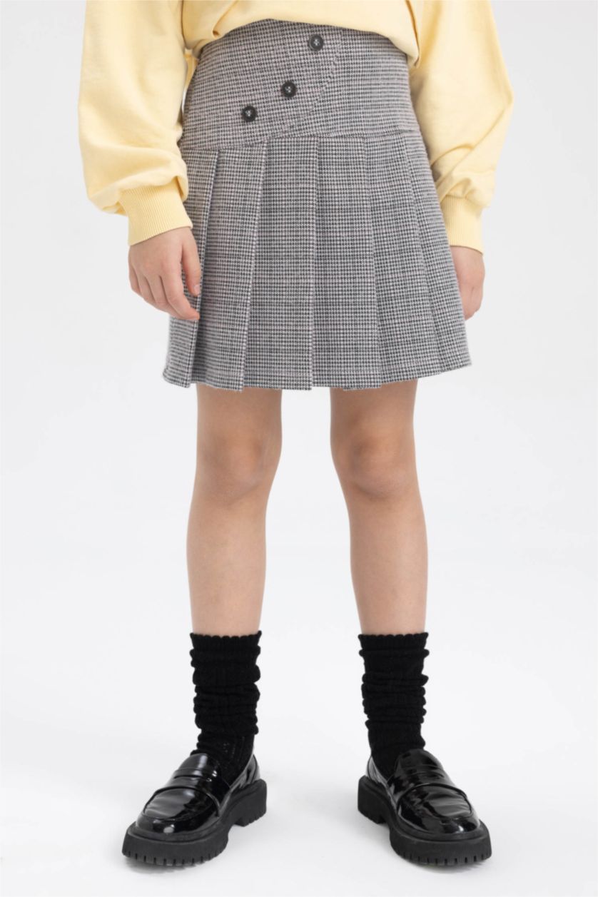 بناتي اللون الحجري جيبة بليسيه بناتي كاروهات