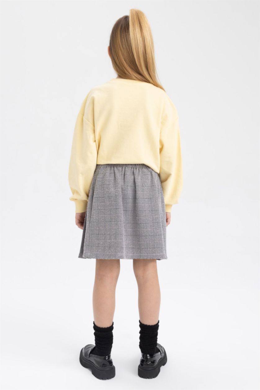 بناتي اللون الحجري جيبة بليسيه بناتي كاروهات