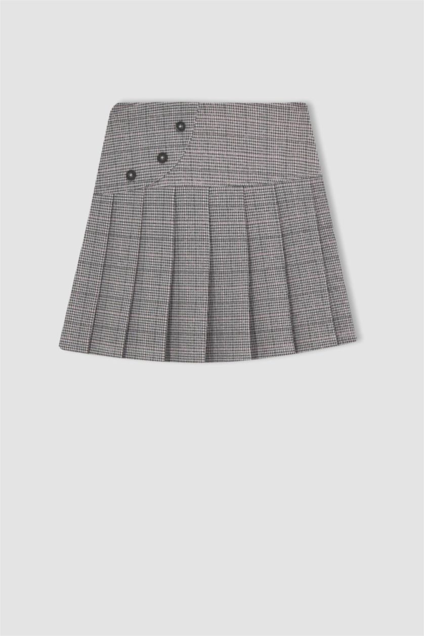 بناتي اللون الحجري جيبة بليسيه بناتي كاروهات