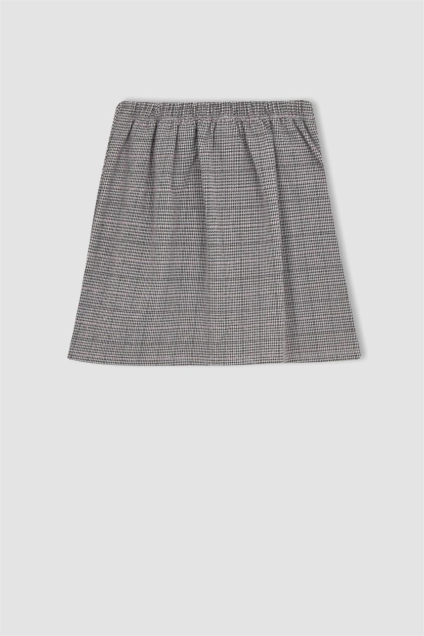 بناتي اللون الحجري جيبة بليسيه بناتي كاروهات