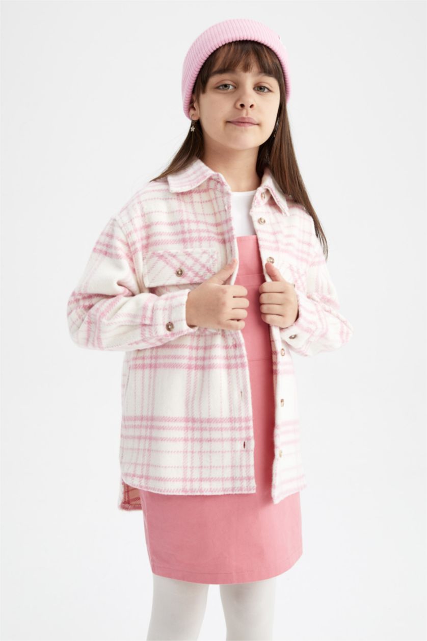 Девочки и подростки Розовый Рубашка оверсайз с длинным рукавом для девочек