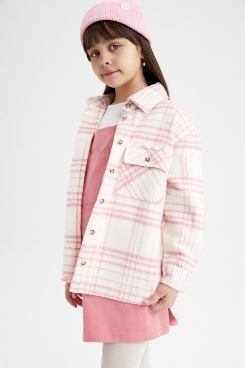 Девочки и подростки Розовый Рубашка оверсайз с длинным рукавом для девочек