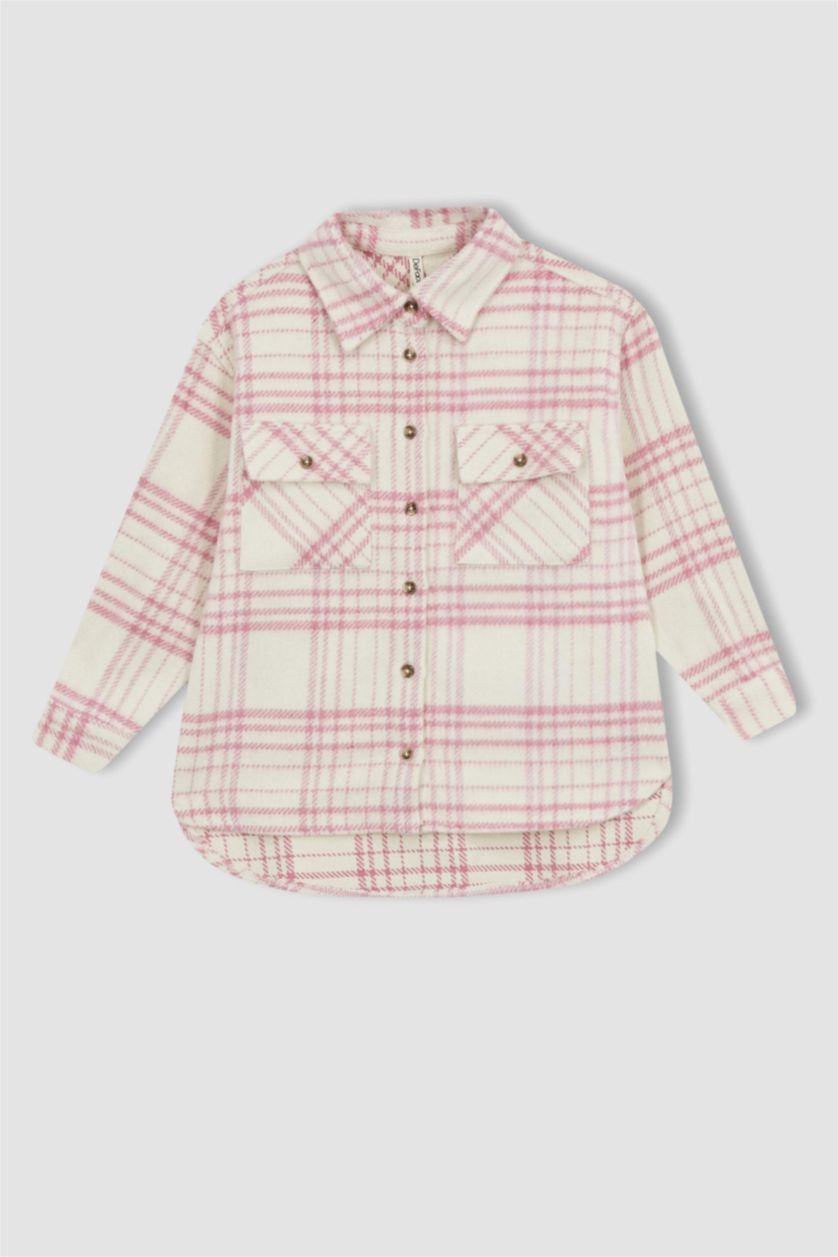 Девочки и подростки Розовый Рубашка оверсайз с длинным рукавом для девочек