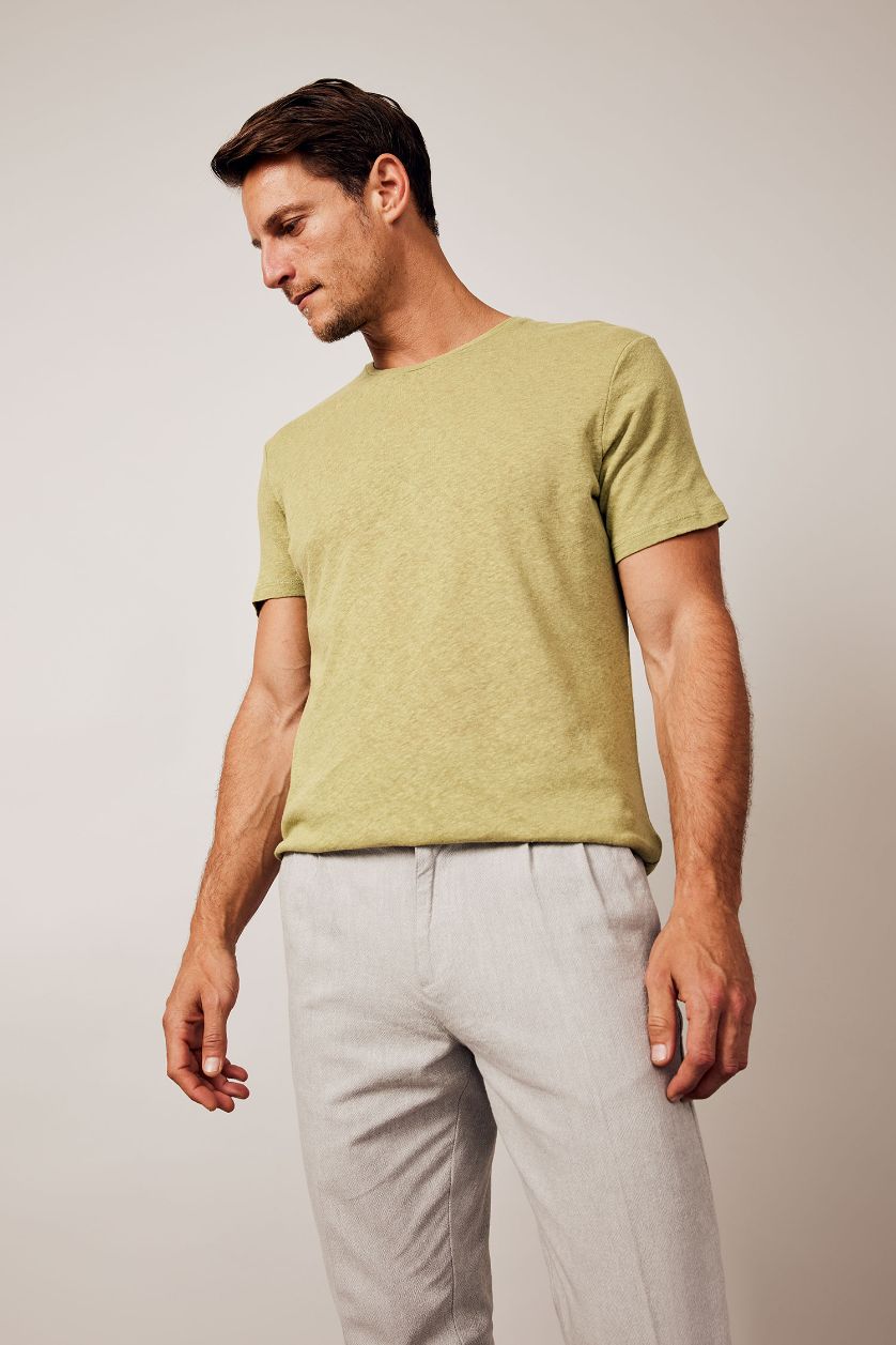 Erkek Yeşil Modern Fit Bisiklet Yaka Kısa Kollu Tişört