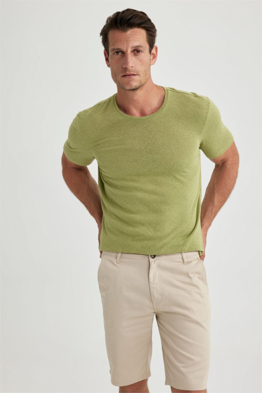 Erkek Yeşil Modern Fit Bisiklet Yaka Kısa Kollu Tişört