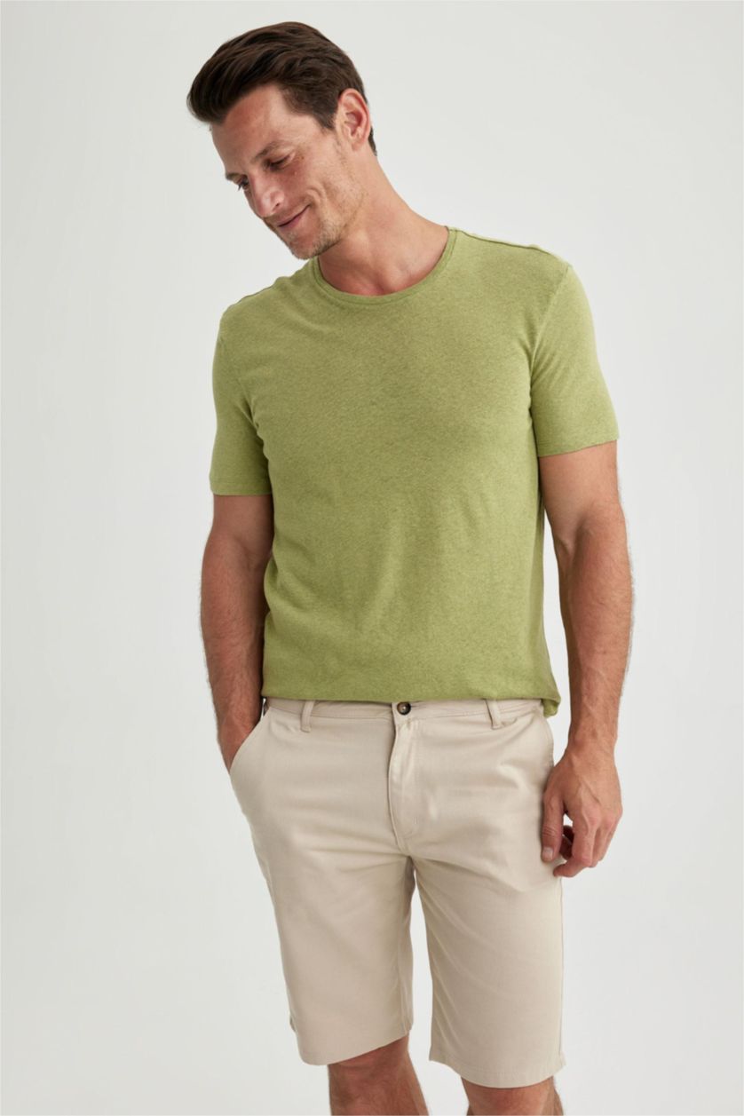 Erkek Yeşil Modern Fit Bisiklet Yaka Kısa Kollu Tişört