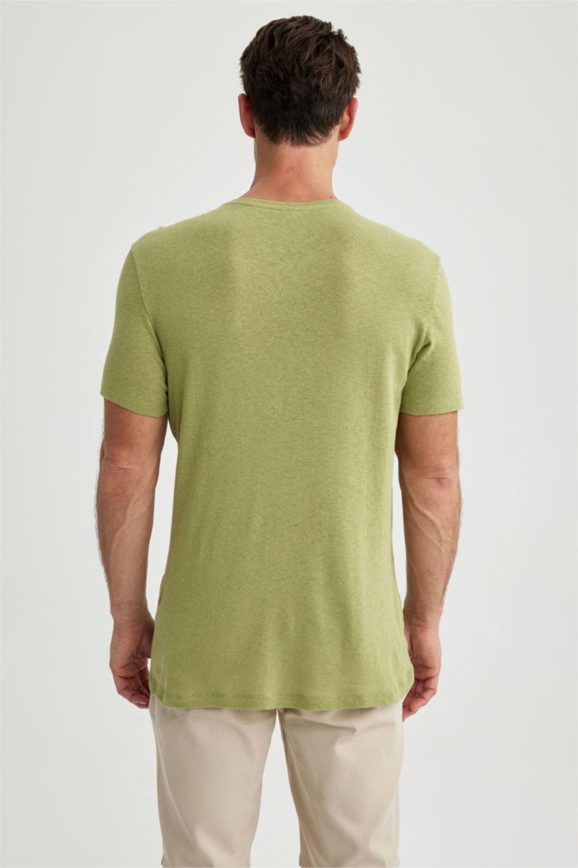Erkek Yeşil Modern Fit Bisiklet Yaka Kısa Kollu Tişört