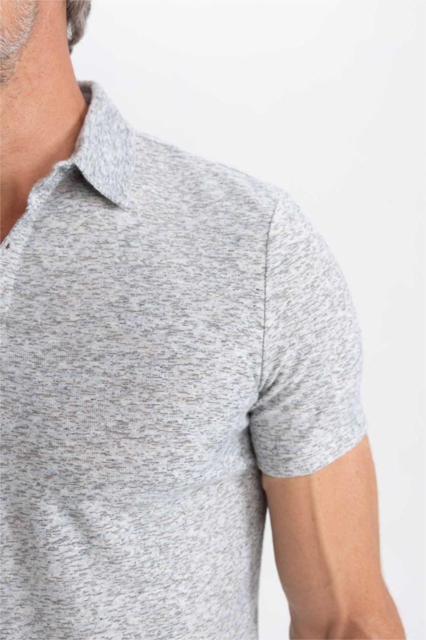 HOMME Gris Polo Coupe Moderne Micro Print Col Polo