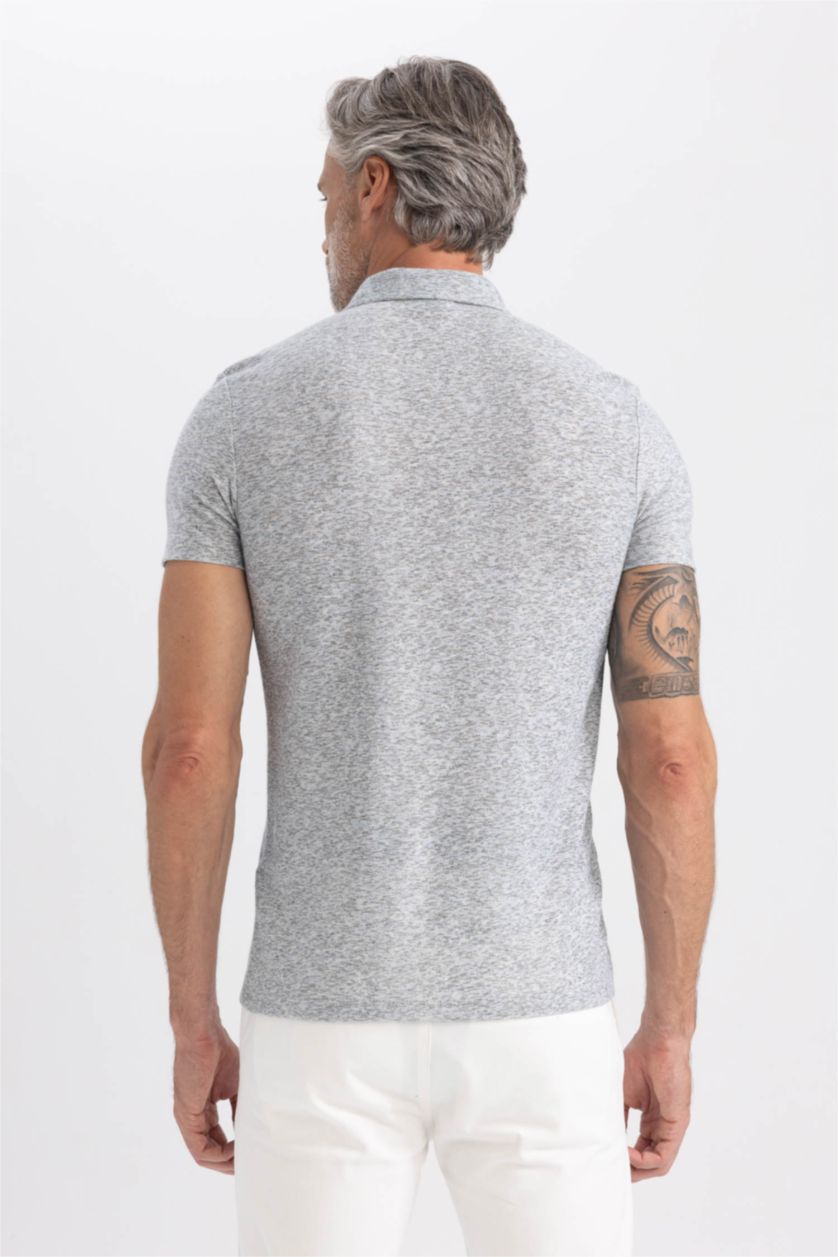 HOMME Gris Polo Coupe Moderne Micro Print Col Polo