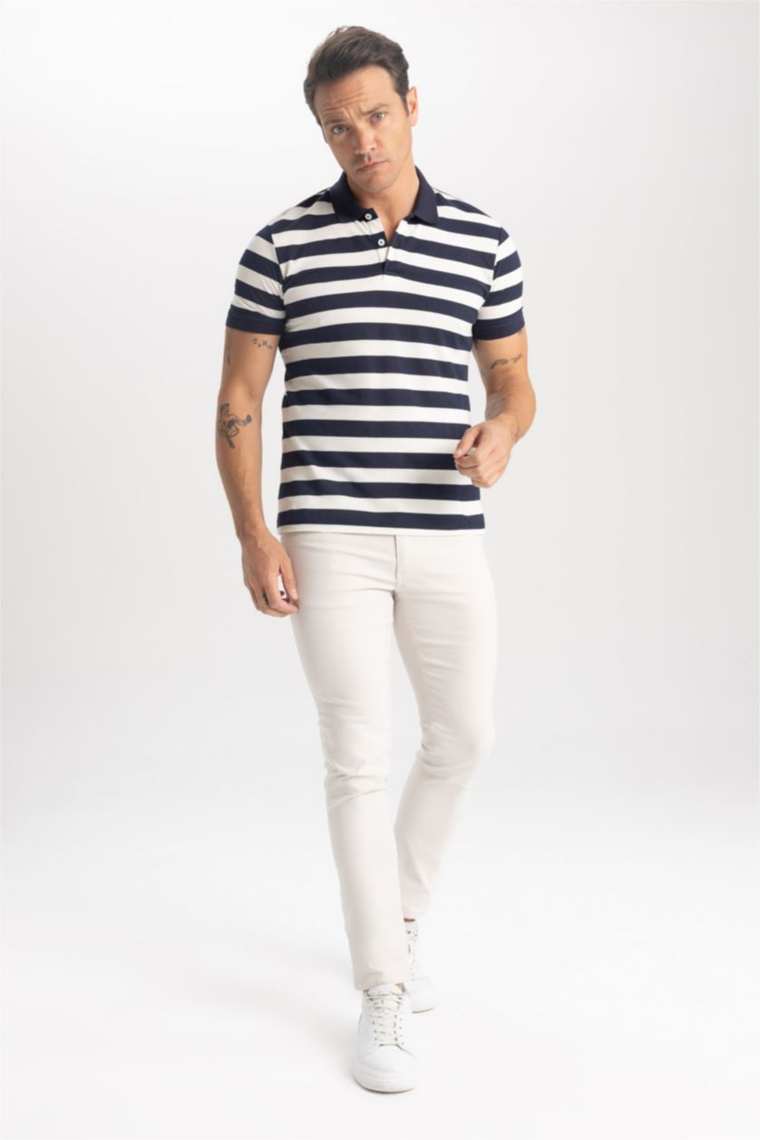 رجال كحلي تيشيرت بولو بيكة مطبوع سليم فيت بياقة بولو