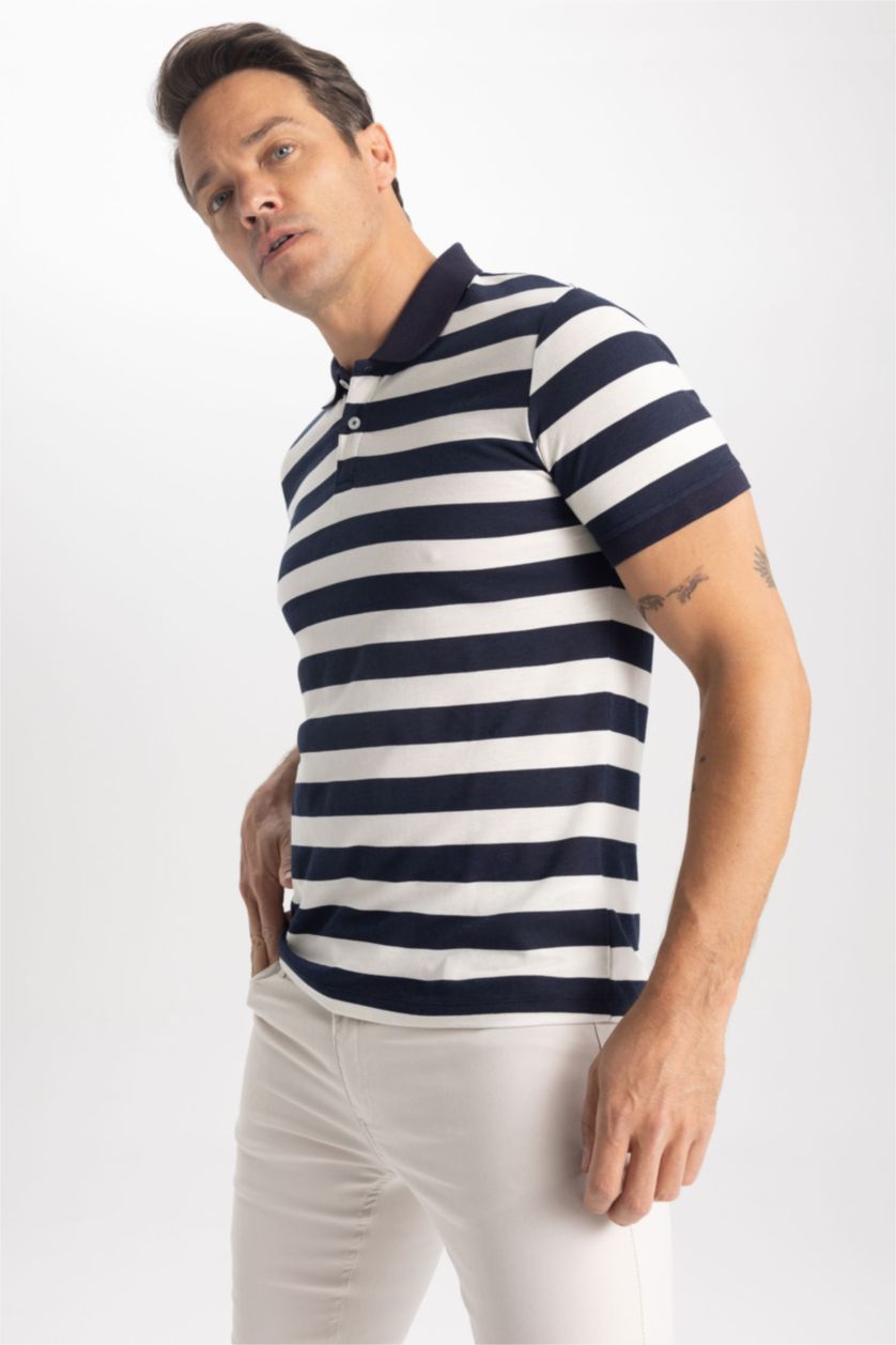 رجال كحلي تيشيرت بولو بيكة مطبوع سليم فيت بياقة بولو