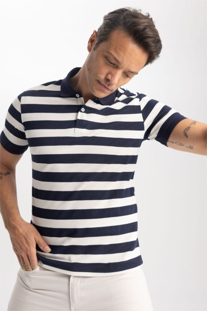 رجال كحلي تيشيرت بولو بيكة مطبوع سليم فيت بياقة بولو