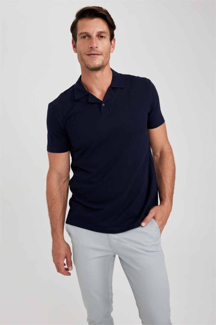 Erkek Lacivert Modern Fit Pike Kısa Kollu Polo Tişört