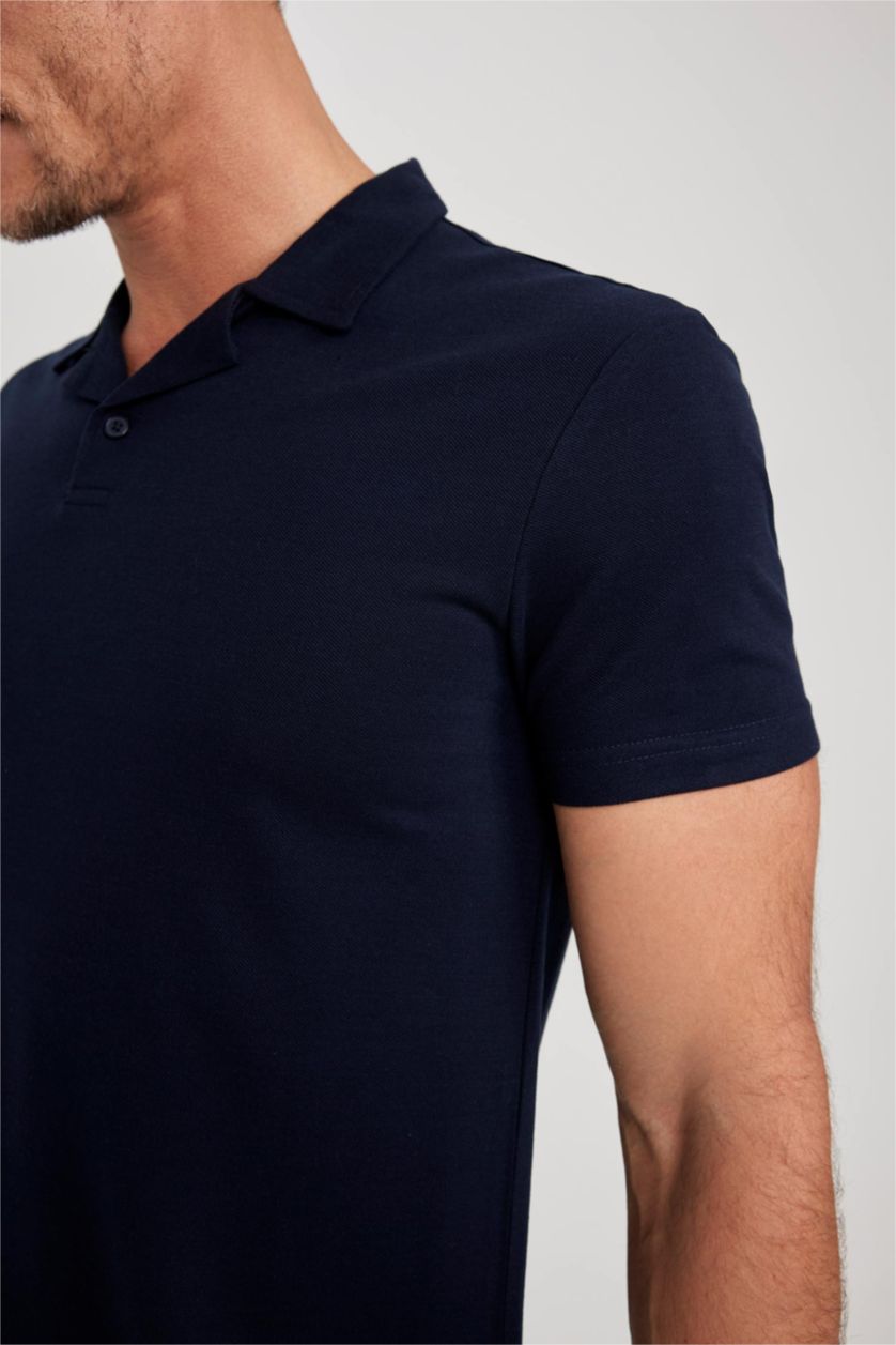 Erkek Lacivert Modern Fit Pike Kısa Kollu Polo Tişört