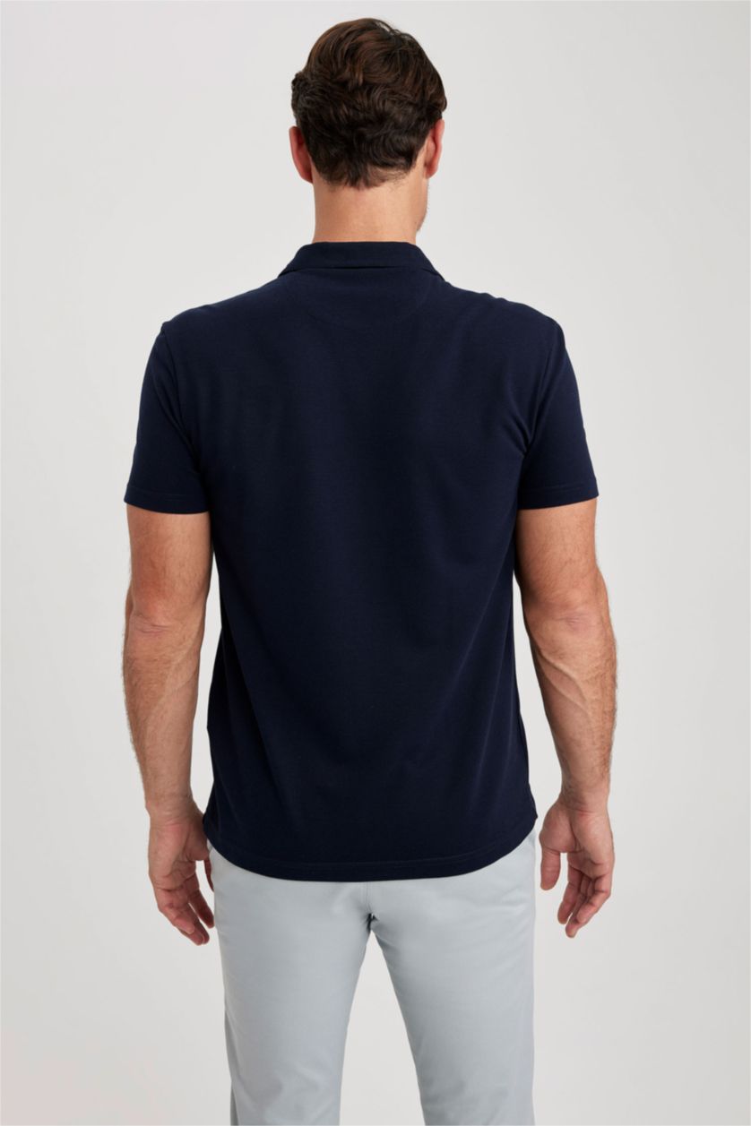 Erkek Lacivert Modern Fit Pike Kısa Kollu Polo Tişört