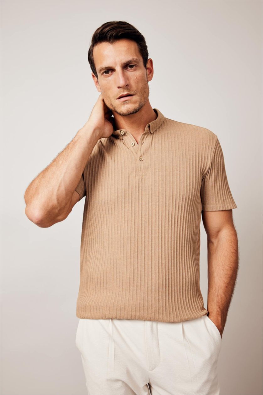 HOMME Beige T-Shirt Polo Coupe Slim À Col Polo