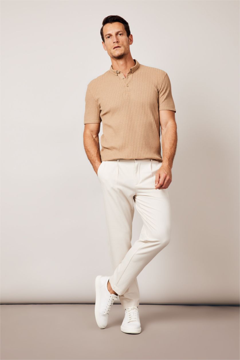 HOMME Beige T-Shirt Polo Coupe Slim À Col Polo