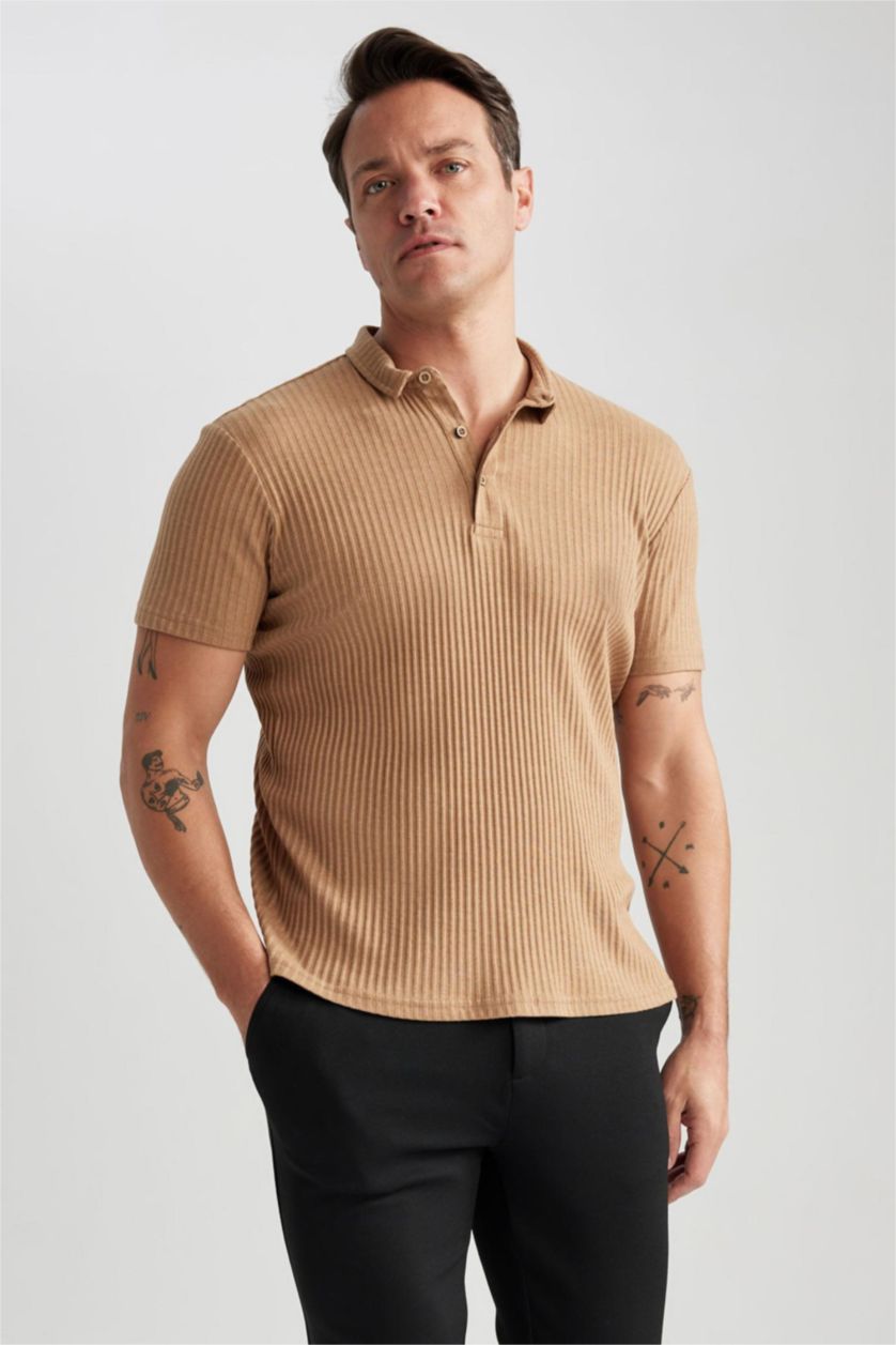 HOMME Beige T-Shirt Polo Coupe Slim À Col Polo