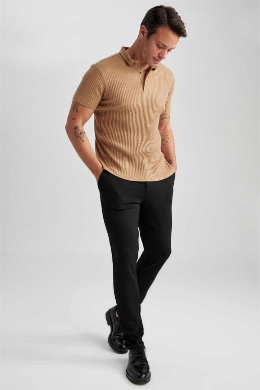 HOMME Beige T-Shirt Polo Coupe Slim À Col Polo