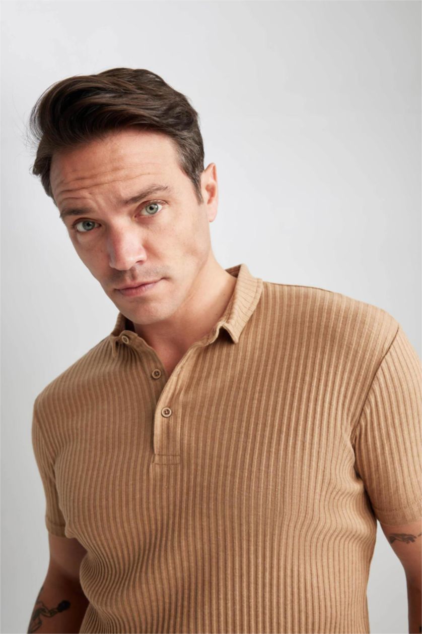 HOMME Beige T-Shirt Polo Coupe Slim À Col Polo