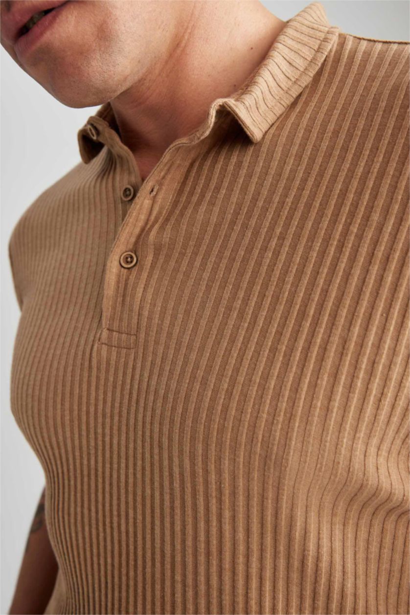 HOMME Beige T-Shirt Polo Coupe Slim À Col Polo