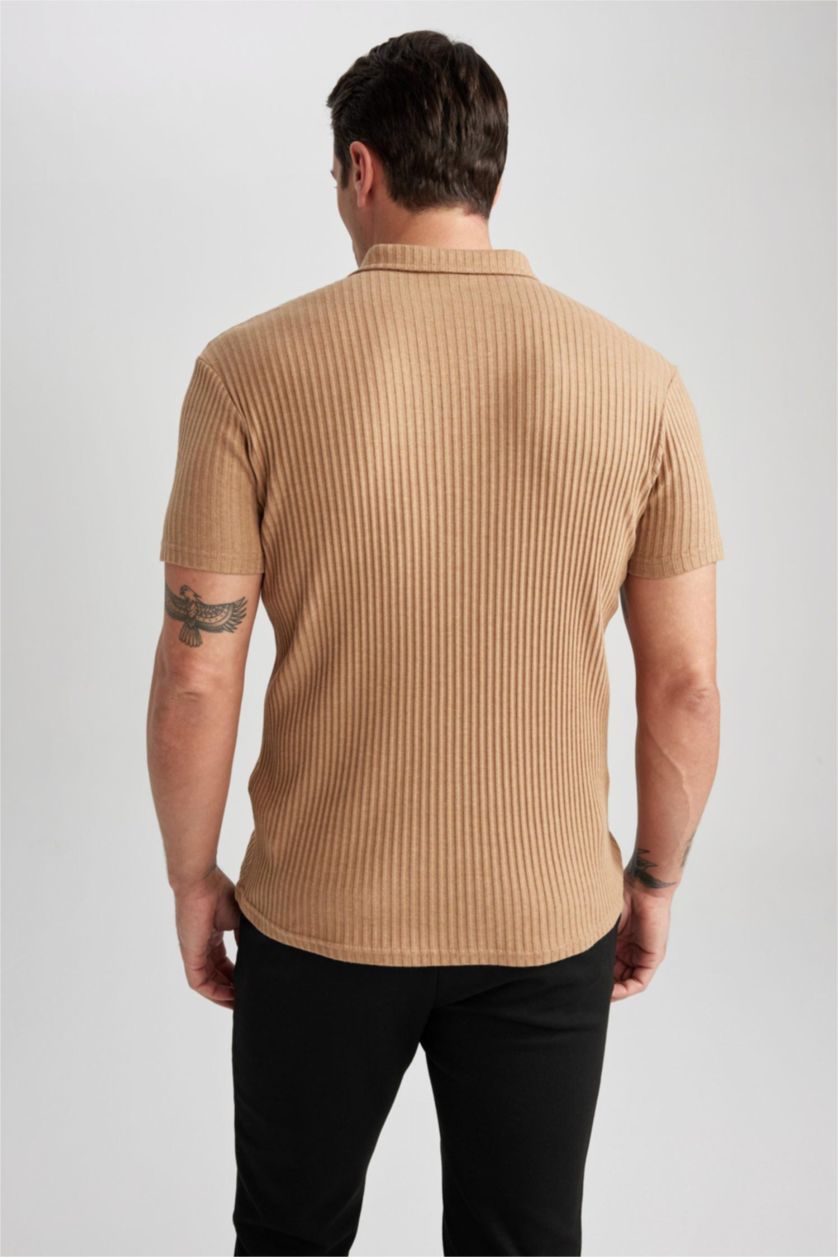 HOMME Beige T-Shirt Polo Coupe Slim À Col Polo