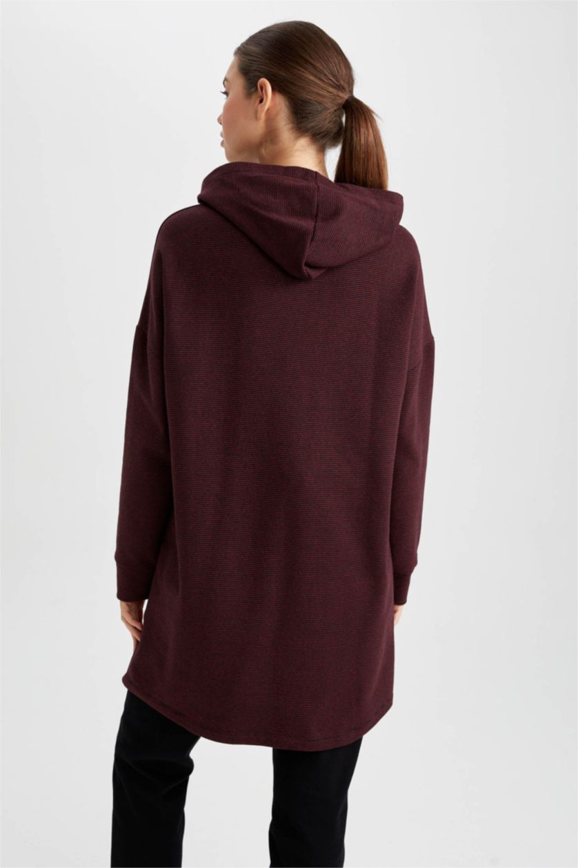 Kadın Bordo Regular Fit Kapüşonlu Uzun Kollu Sweatshirt Tunik