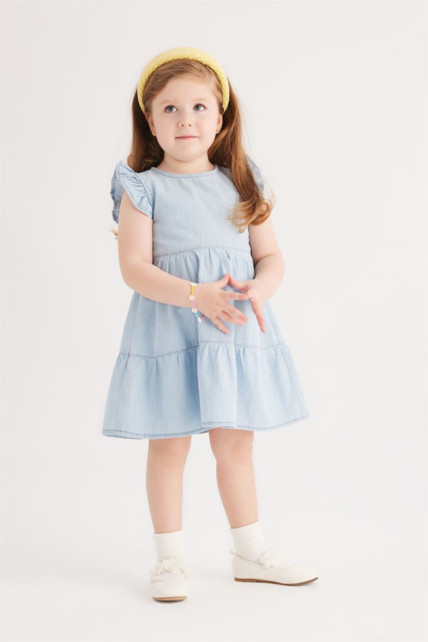 BÉBÉ FILLE BLEU Clair Robe Jean Col Ras Du Cou Sans Manches