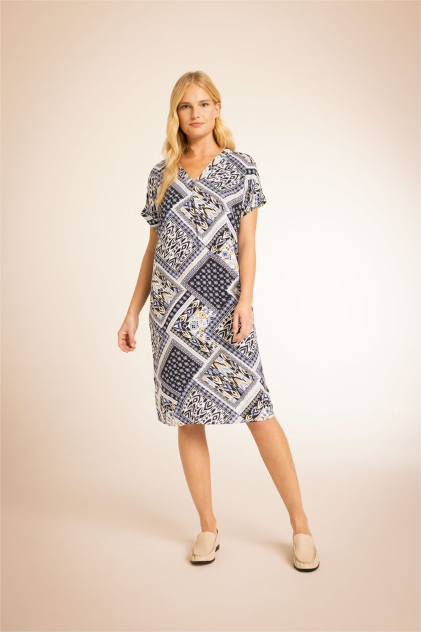 FEMME Bleu Robe Tissée À Manches Courtes