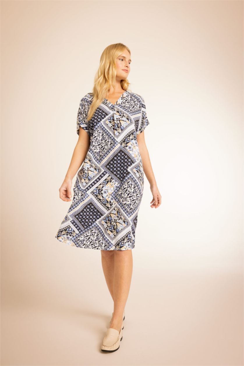 FEMME Bleu Robe Tissée À Manches Courtes