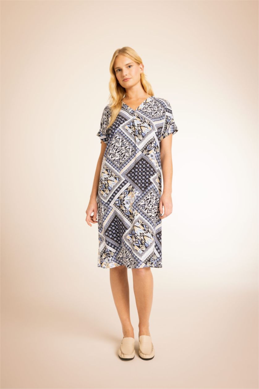 FEMME Bleu Robe Tissée À Manches Courtes