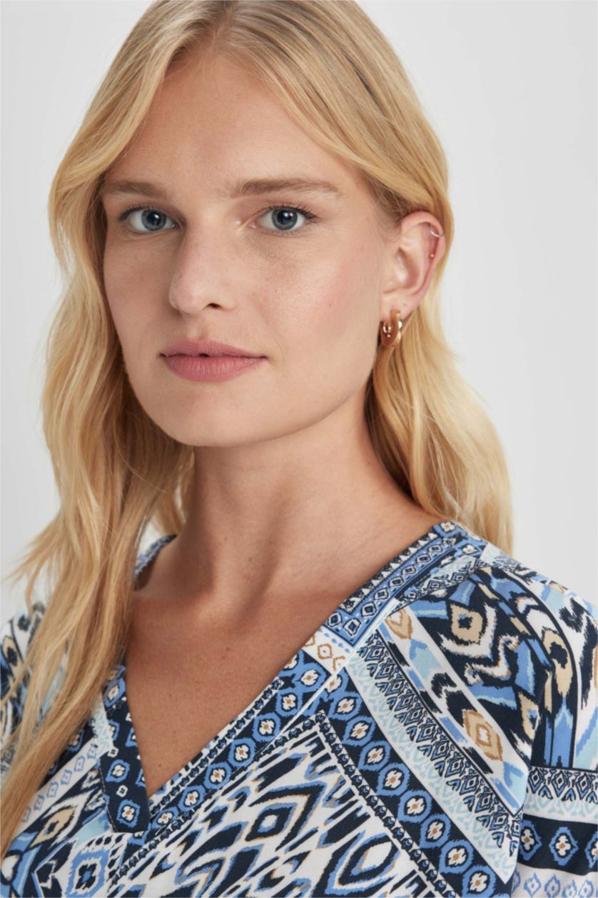 FEMME Bleu Robe Tissée À Manches Courtes